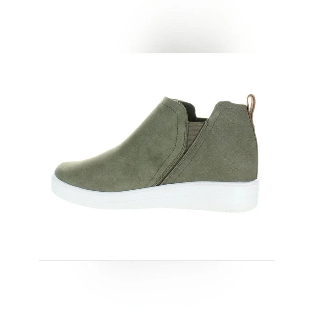 Ryka Olive Green Slip-On Ankle Bootie with White Platform Sole Sz 10